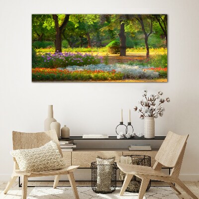 Tableau imprimé sur verre Un paradis de fleurs dans un jardin ensoleillé