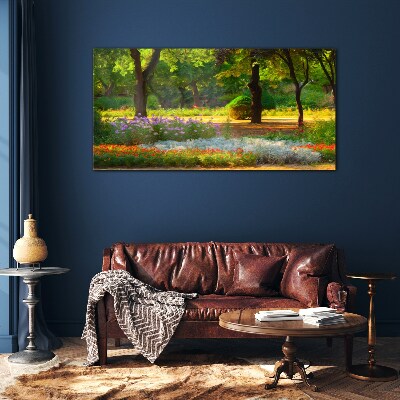 Tableau imprimé sur verre Un paradis de fleurs dans un jardin ensoleillé