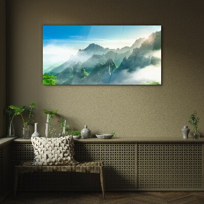 Tableau en verre Paysage de montagne par un matin brumeux