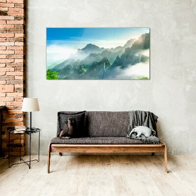 Tableau en verre Paysage de montagne par un matin brumeux
