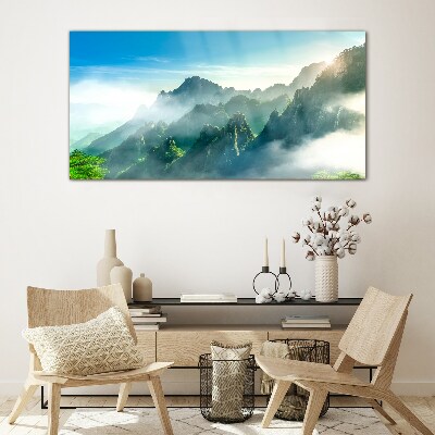 Tableau en verre Paysage de montagne par un matin brumeux
