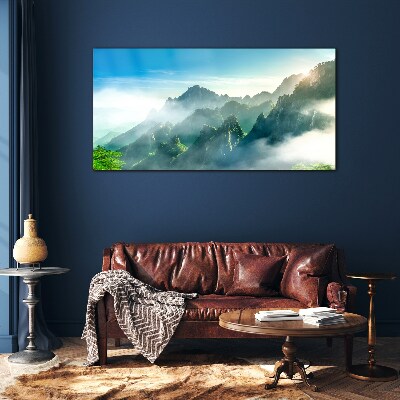 Tableau en verre Paysage de montagne par un matin brumeux