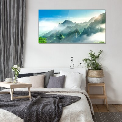 Tableau en verre Paysage de montagne par un matin brumeux