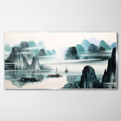Tableau verre imprimé Un lac calme dans un paysage de montagne