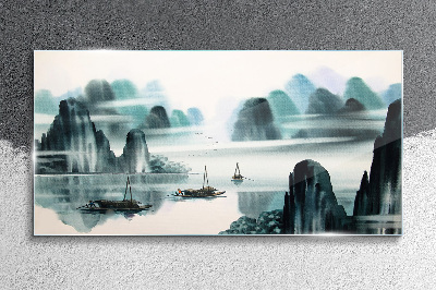 Tableau verre imprimé Un lac calme dans un paysage de montagne