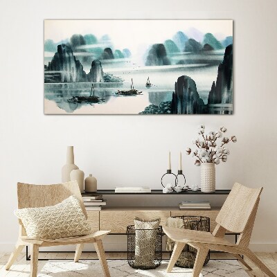 Tableau verre imprimé Un lac calme dans un paysage de montagne
