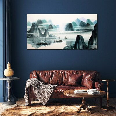 Tableau verre imprimé Un lac calme dans un paysage de montagne