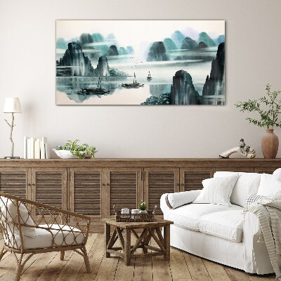 Tableau verre imprimé Un lac calme dans un paysage de montagne