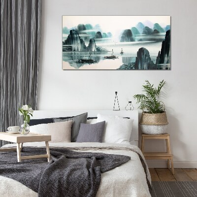 Tableau verre imprimé Un lac calme dans un paysage de montagne