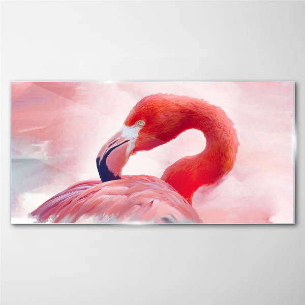 Tableau sur verre Flamant rose aux couleurs pastel
