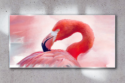 Tableau sur verre Flamant rose aux couleurs pastel