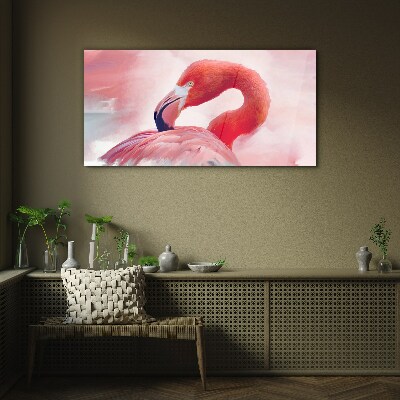 Tableau sur verre Flamant rose aux couleurs pastel