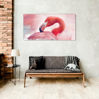 Tableau sur verre Flamant rose aux couleurs pastel