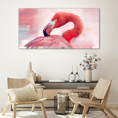 Tableau sur verre Flamant rose aux couleurs pastel