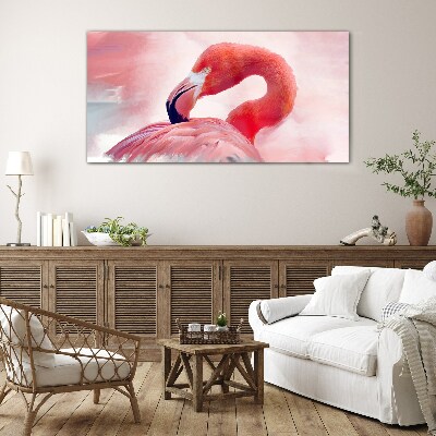 Tableau sur verre Flamant rose aux couleurs pastel
