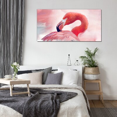 Tableau sur verre Flamant rose aux couleurs pastel