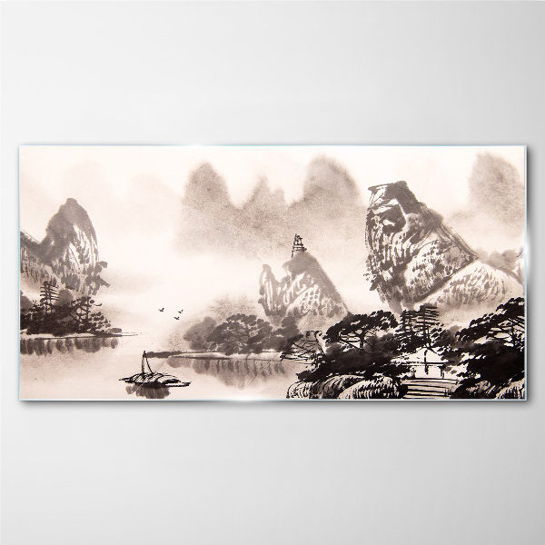 Tableau photo sur verre Un paysage de montagne paisible en monochrome