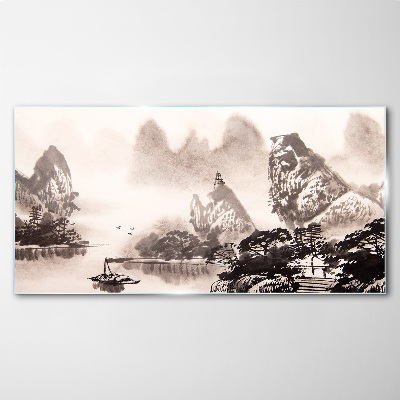 Tableau photo sur verre Un paysage de montagne paisible en monochrome
