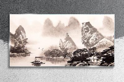 Tableau photo sur verre Un paysage de montagne paisible en monochrome