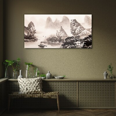 Tableau photo sur verre Un paysage de montagne paisible en monochrome