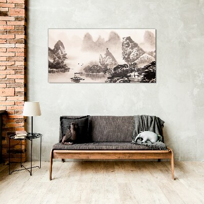 Tableau photo sur verre Un paysage de montagne paisible en monochrome