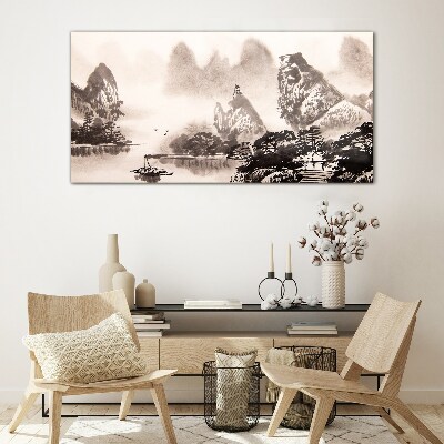 Tableau photo sur verre Un paysage de montagne paisible en monochrome