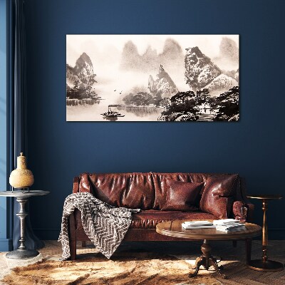 Tableau photo sur verre Un paysage de montagne paisible en monochrome