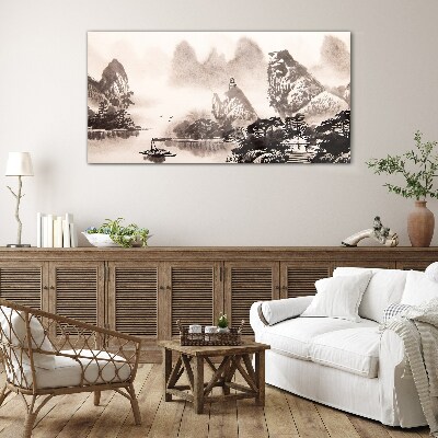 Tableau photo sur verre Un paysage de montagne paisible en monochrome