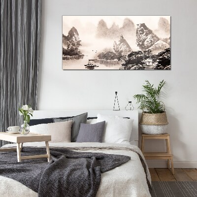 Tableau photo sur verre Un paysage de montagne paisible en monochrome
