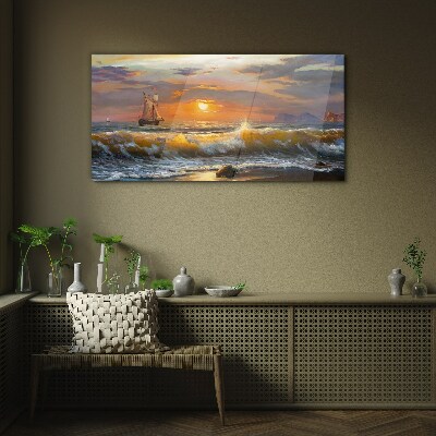 Tableau imprimé sur verre Coucher de soleil sur la mer
