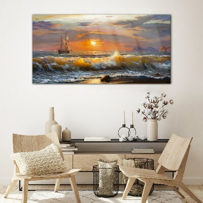 Tableau imprimé sur verre Coucher de soleil sur la mer