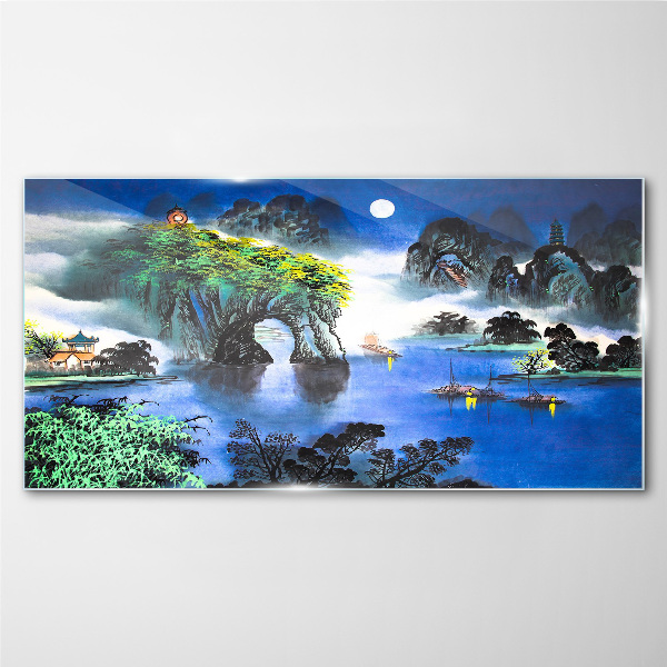 Tableau en verre Un paysage nocturne paisible avec des montagnes