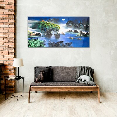 Tableau en verre Un paysage nocturne paisible avec des montagnes