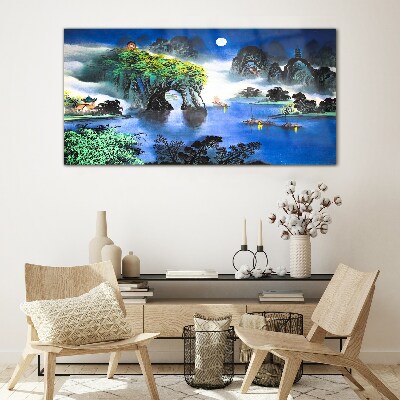 Tableau en verre Un paysage nocturne paisible avec des montagnes
