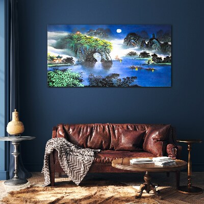 Tableau en verre Un paysage nocturne paisible avec des montagnes