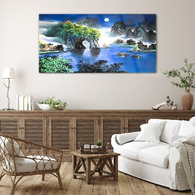 Tableau en verre Un paysage nocturne paisible avec des montagnes