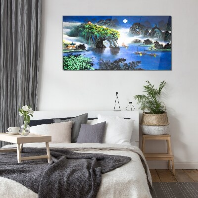 Tableau en verre Un paysage nocturne paisible avec des montagnes