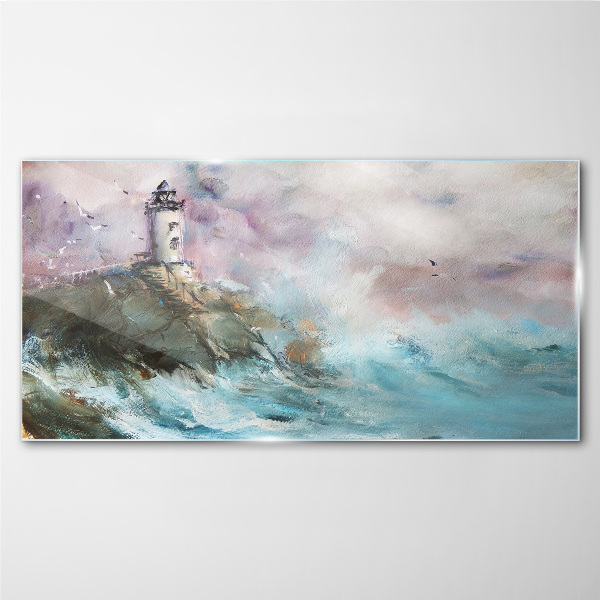 Tableau sur verre Un phare dans un paysage orageux