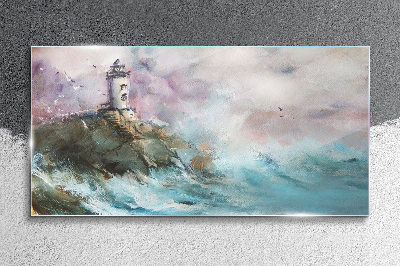 Tableau sur verre Un phare dans un paysage orageux