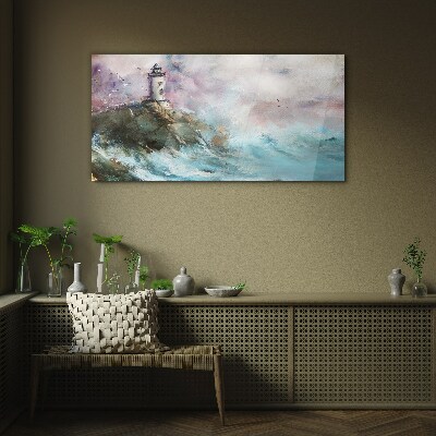 Tableau sur verre Un phare dans un paysage orageux