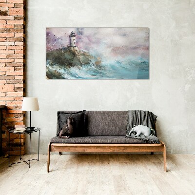 Tableau sur verre Un phare dans un paysage orageux