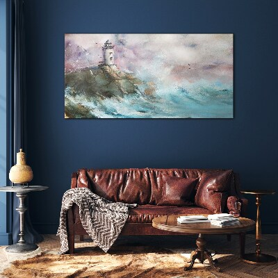 Tableau sur verre Un phare dans un paysage orageux