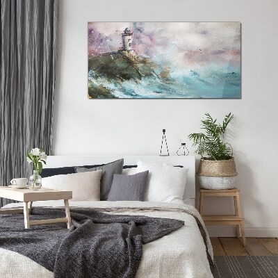 Tableau sur verre Un phare dans un paysage orageux