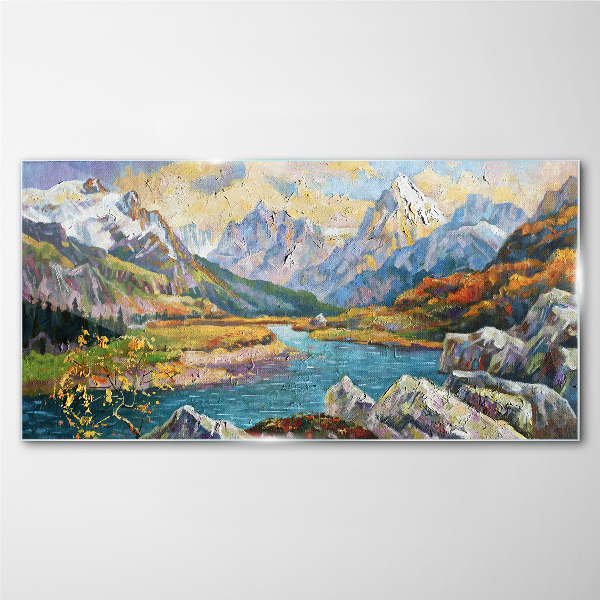 Tableau en verre Paysage de montagne avec une rivière