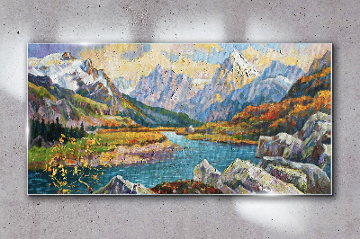 Tableau en verre Paysage de montagne avec une rivière