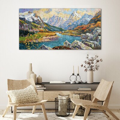 Tableau en verre Paysage de montagne avec une rivière