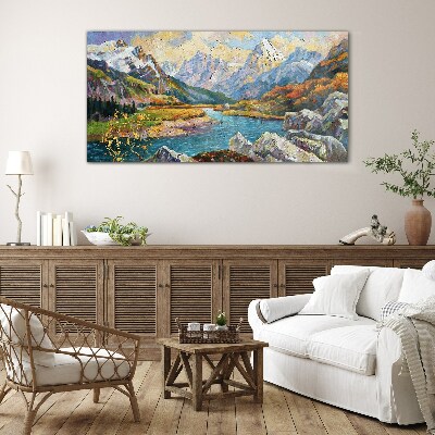 Tableau en verre Paysage de montagne avec une rivière