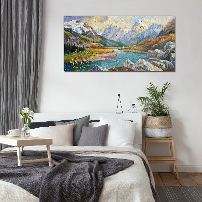 Tableau en verre Paysage de montagne avec une rivière