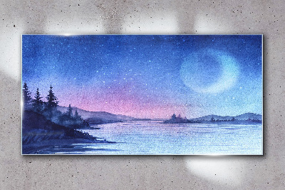 Tableau sur verre Une soirée magique au bord du lac