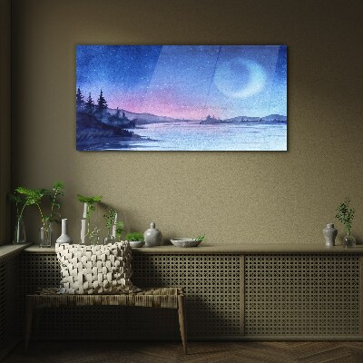 Tableau sur verre Une soirée magique au bord du lac